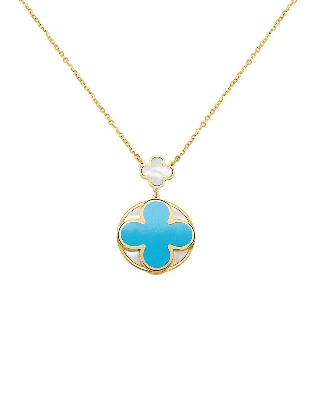 Italian Gold Blue 14K Gemstone Clover Pendant