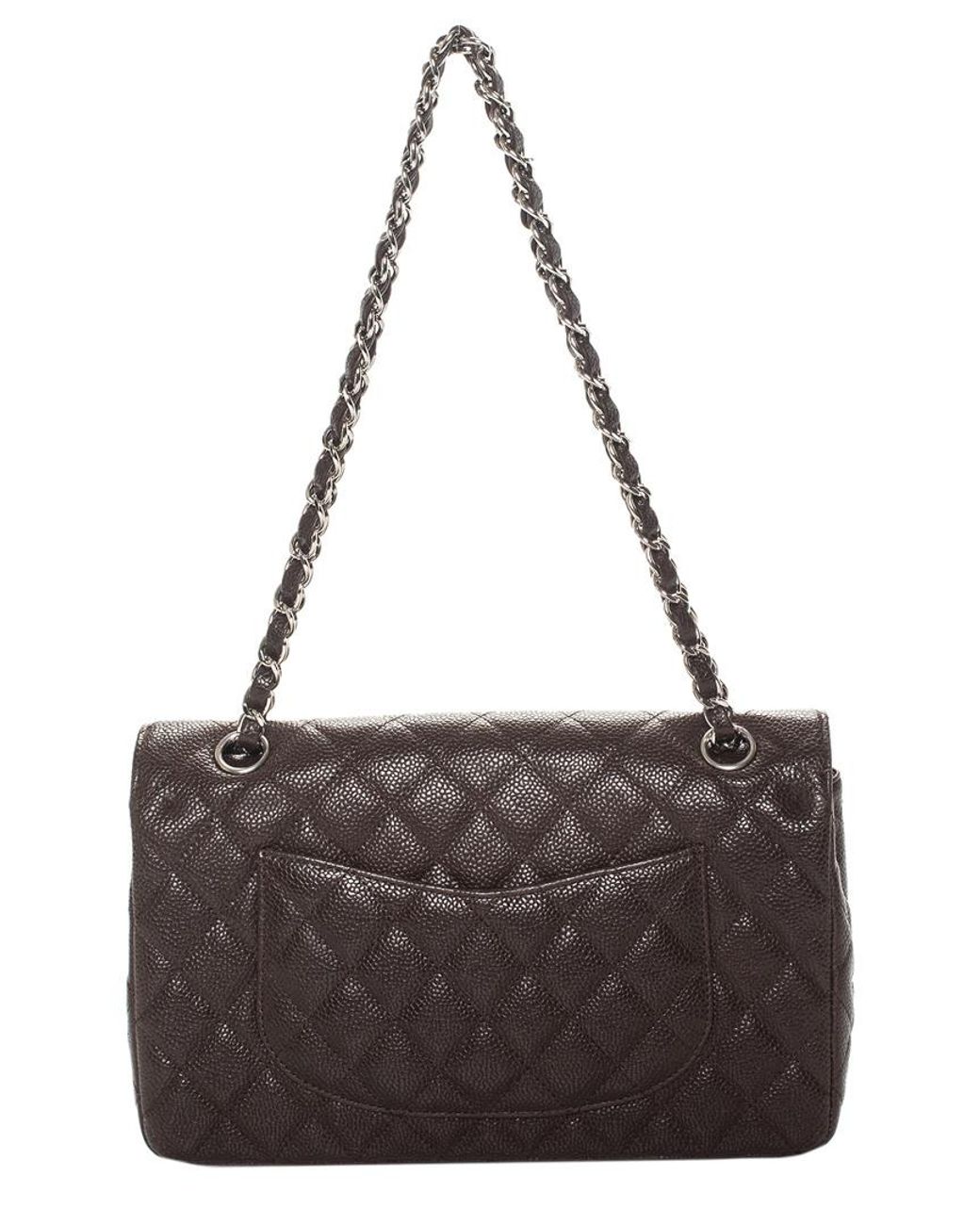 Chanel Dark Brown Quilted Caviar Leather Medium Double Flap Bag | Lyst