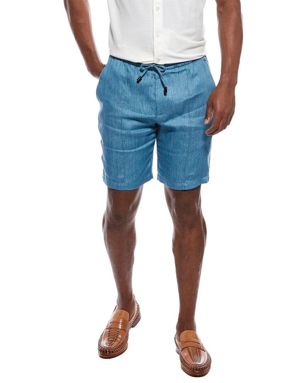 Isaia Blue Linen Drawstring Short for men