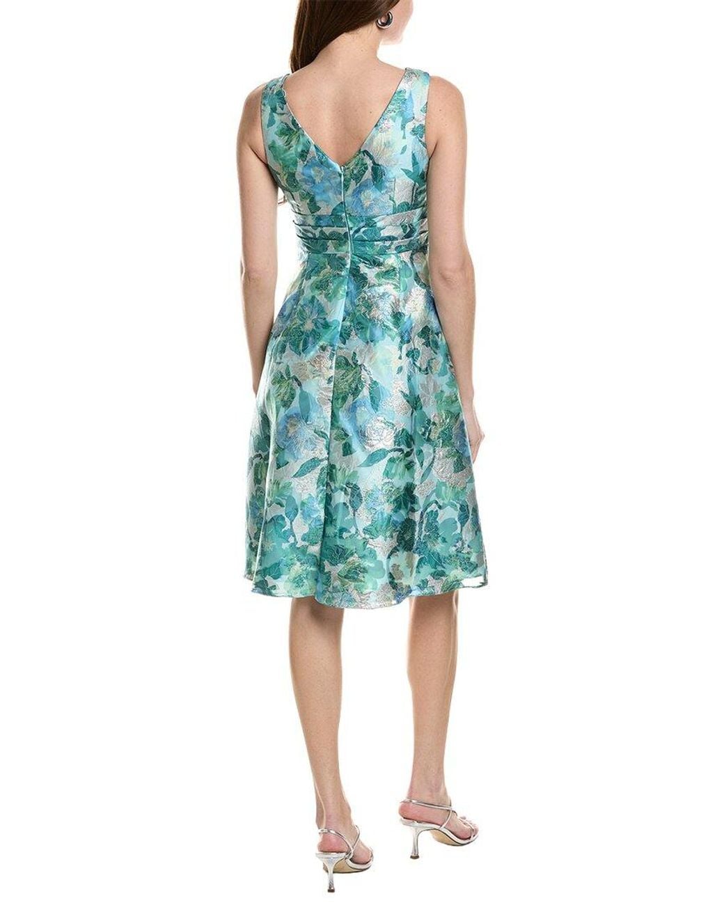 Adrianna Papell Blue Floral Jacquard Midi Dress