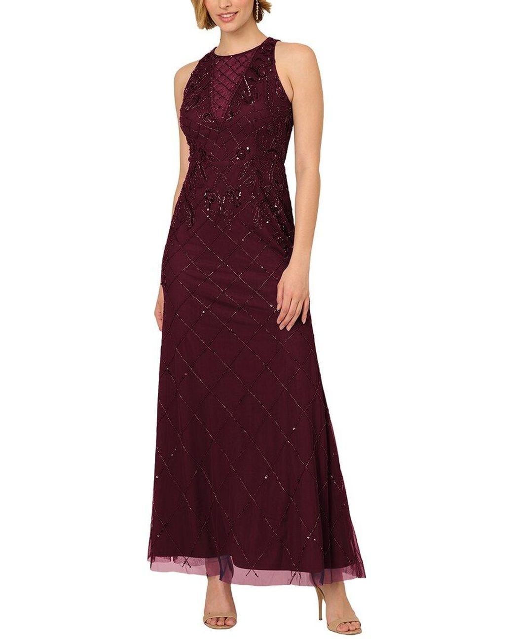 Adrianna Papell Purple Sleeveless Embellished Maxi Dress