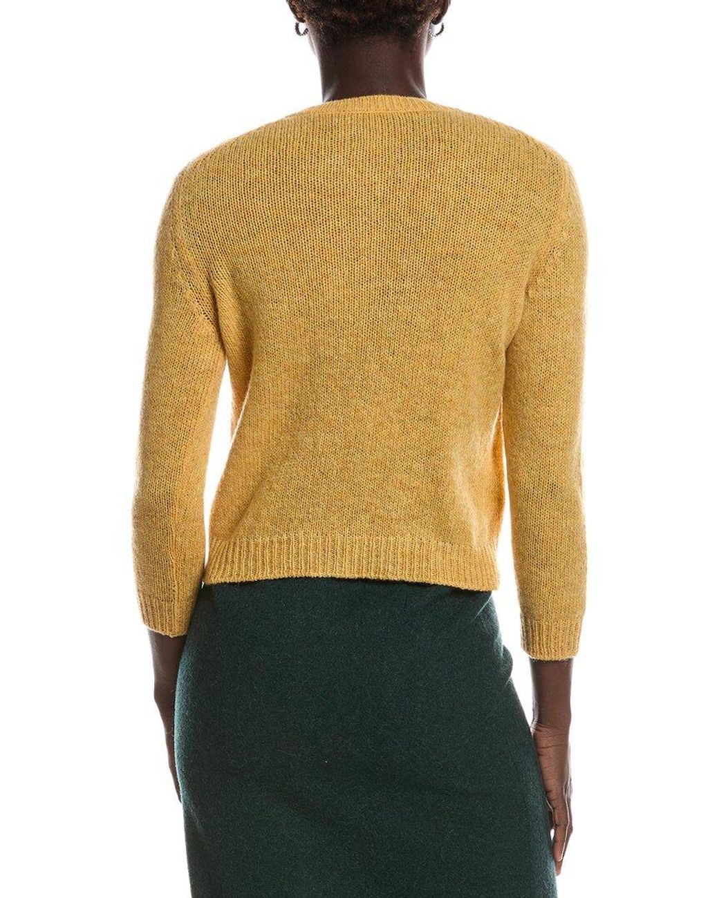 Miu Miu Yellow Bow Detailed Embellished Wool Cardigan