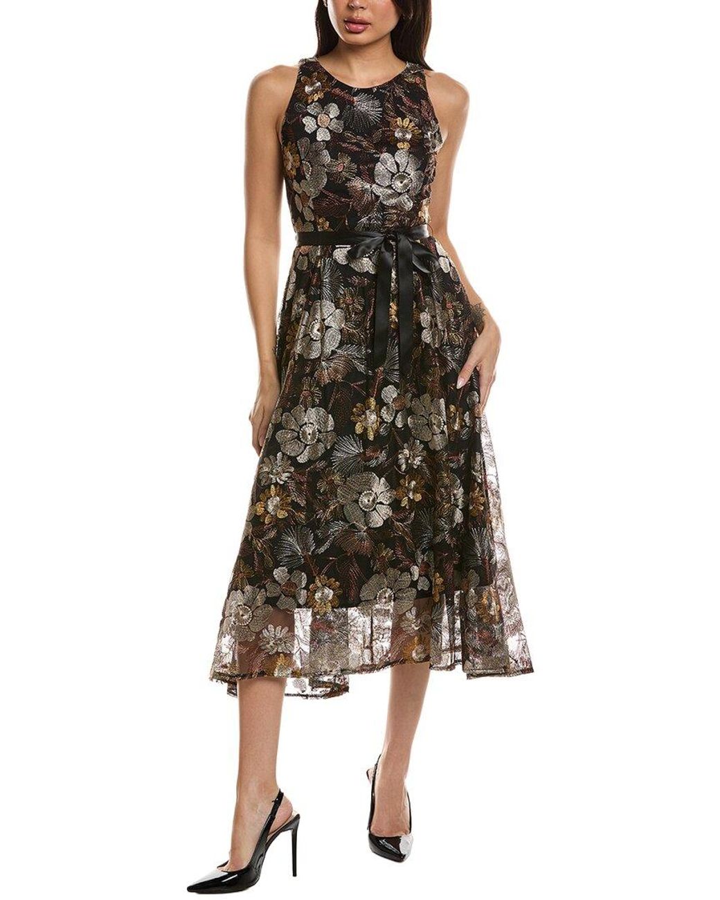 Tahari Green Floral Midi Dress
