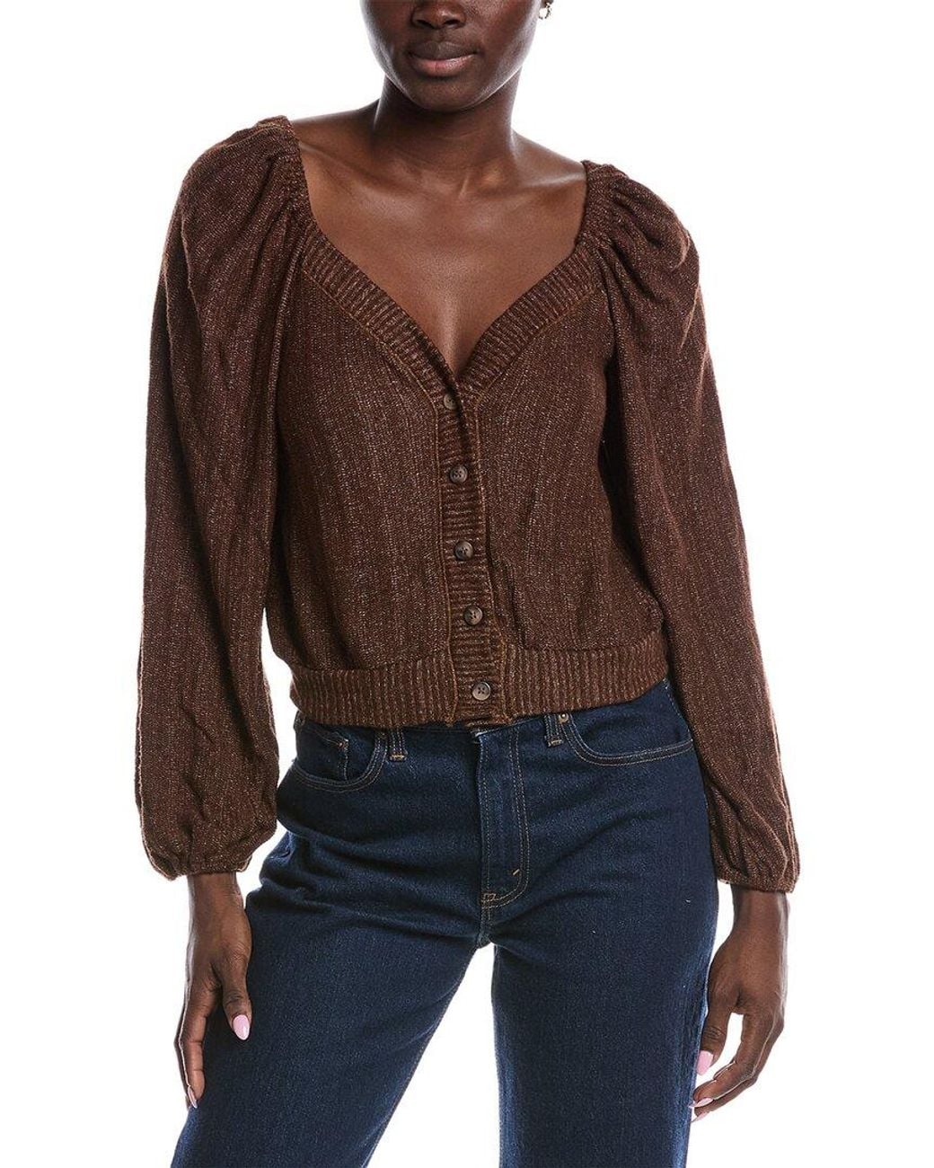 Project Social T Brown Piece Of My Heart Textured Button Front Top