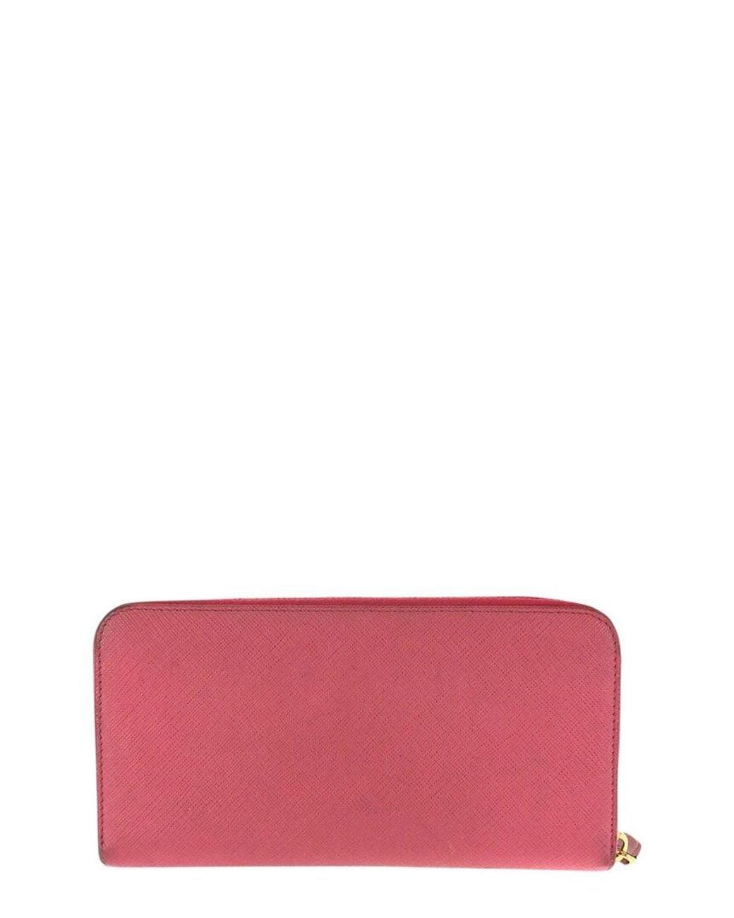 Prada Pink Saffiano Leather Logo Plate Wallet (Authentic Pre-Loved)