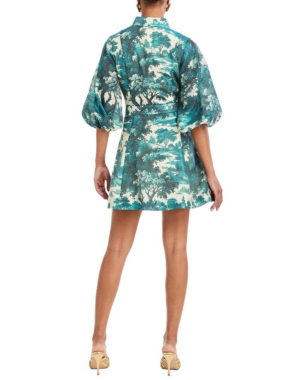 mestiza Blue Valencia Linen-Blend Mini Dress