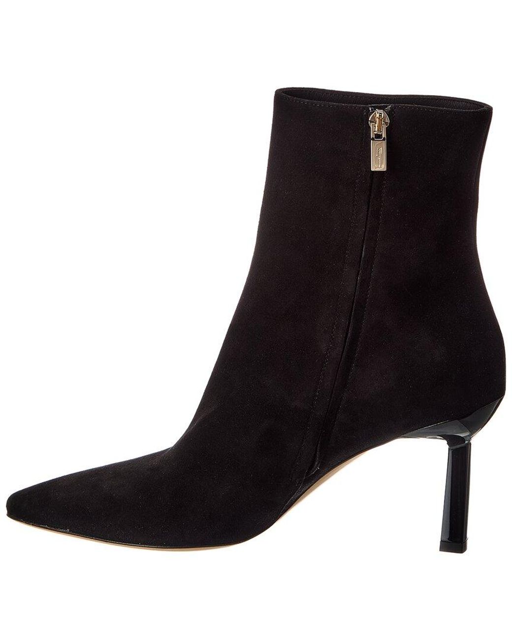 Ferragamo Black Janna 70 Suede Bootie