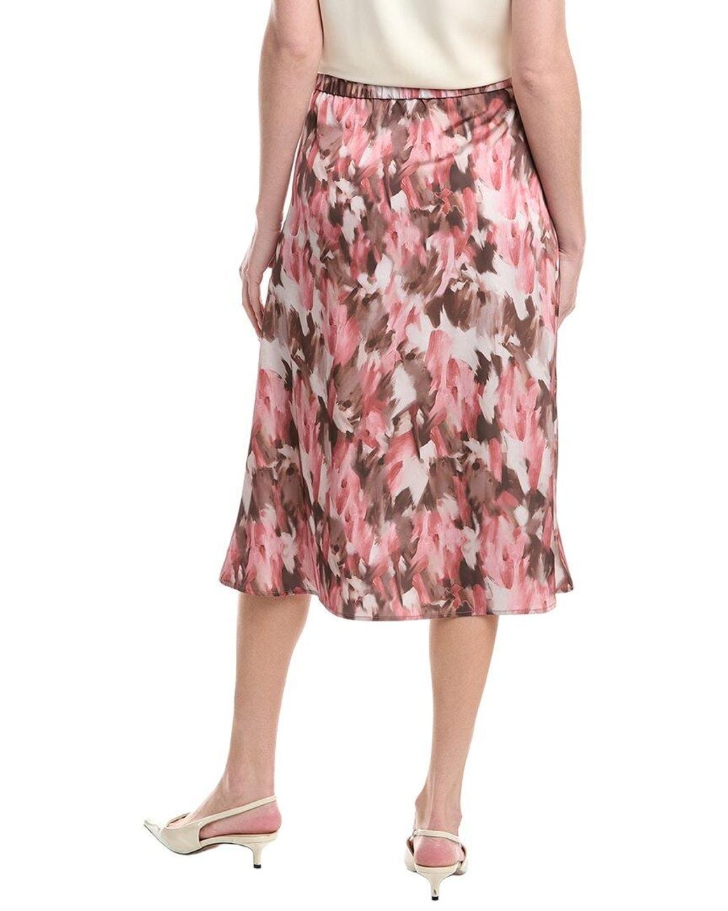 Misook Red Printed Crepe De Chine Pull-On Midi Skirt