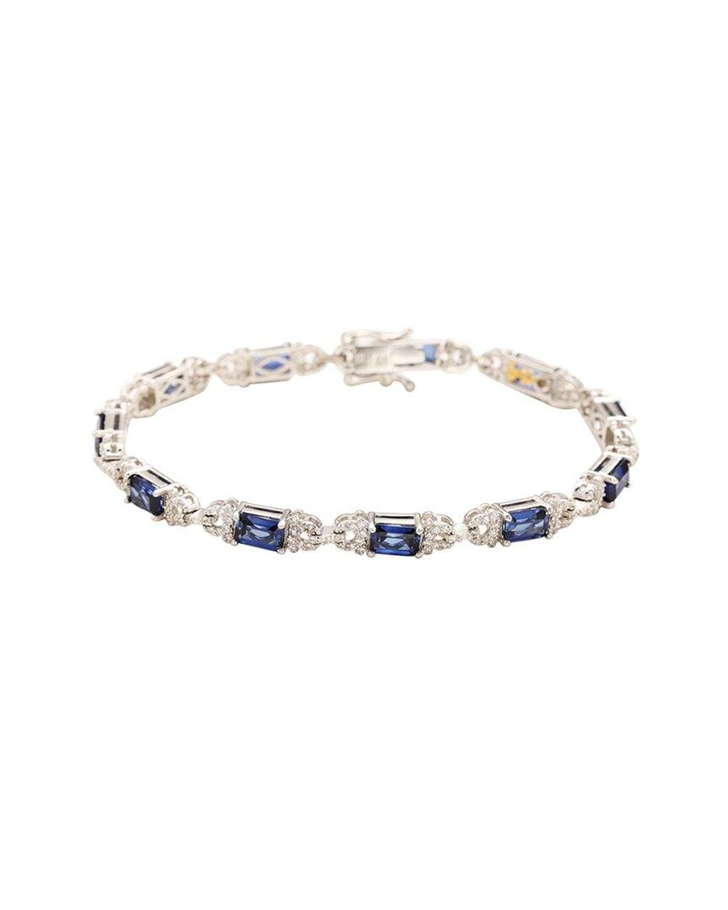 Suzy Levian White Silver 0.02 Ct. Tw. Diamond & Gemstone Bracelet