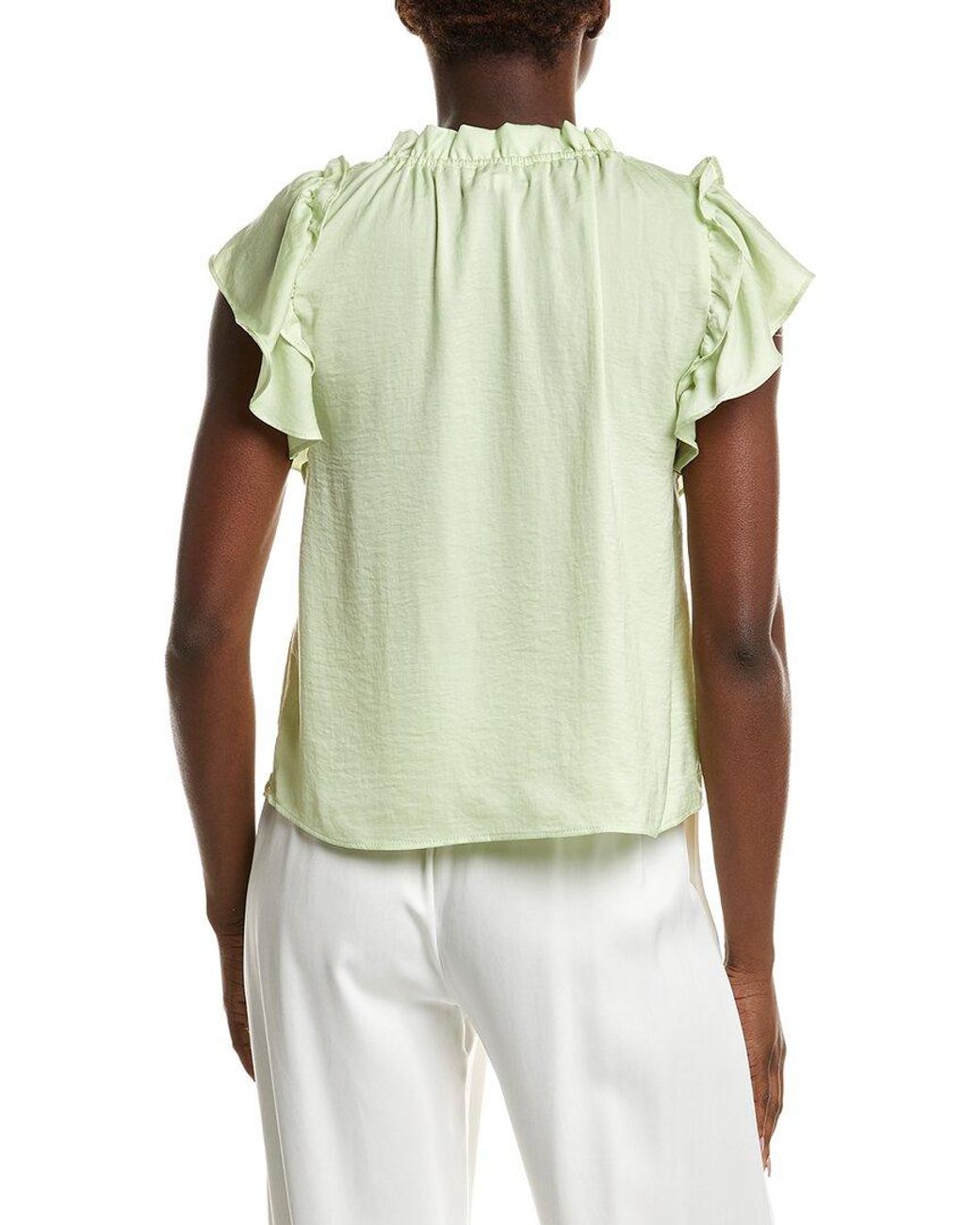 DKNY Blue Ruffle Neck Top