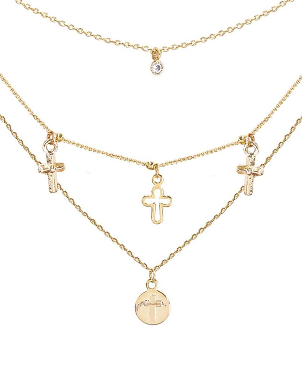 Ettika White 18K Plated Multi Chain Dainty Layered Cross Necklace