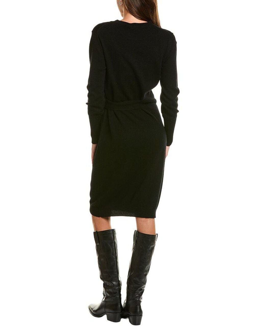Forte Black Waist Tie Crewneck Wool & Cashmere-Blend Sweaterdress