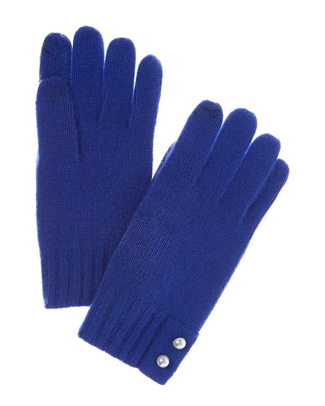 Phenix Blue Pearl Button Cuff Cashmere Gloves