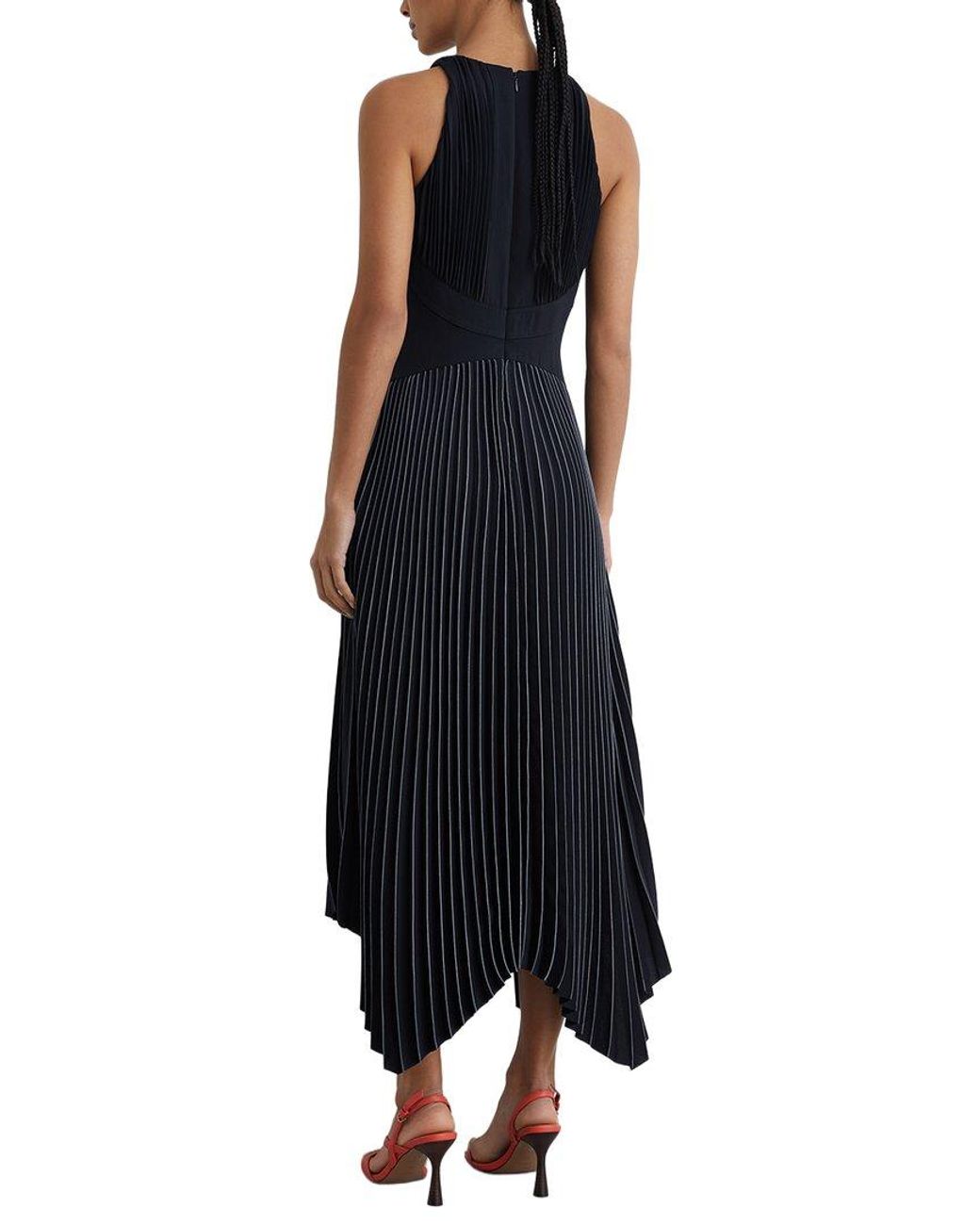 Reiss Black Petite Rachel Pleated Sleeveless Midi Dress