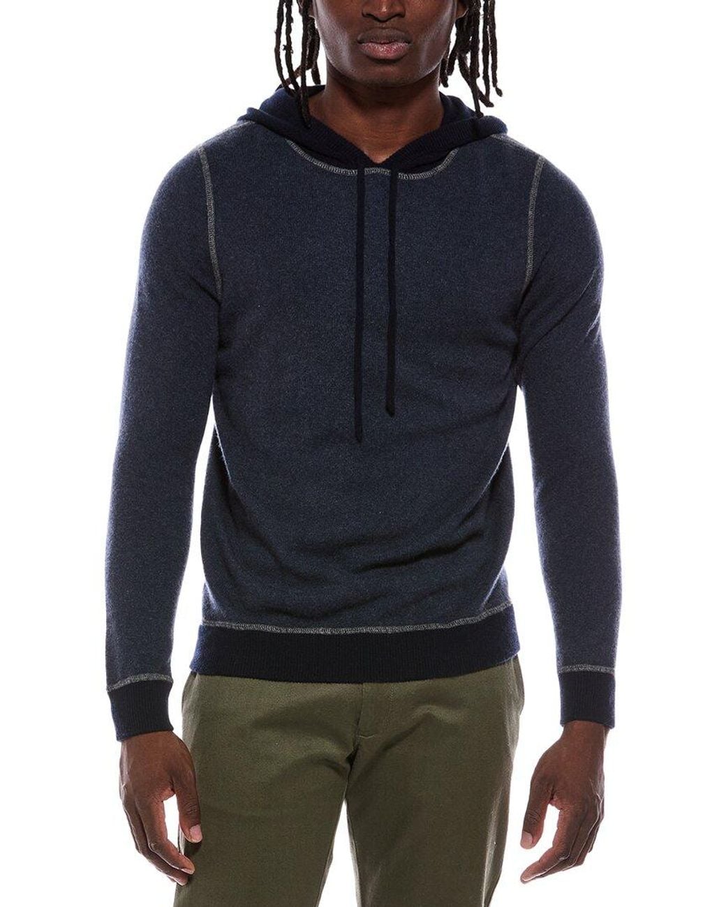 Autumn Cashmere Blue Colorblock 100% Cashmere Hoodie for men