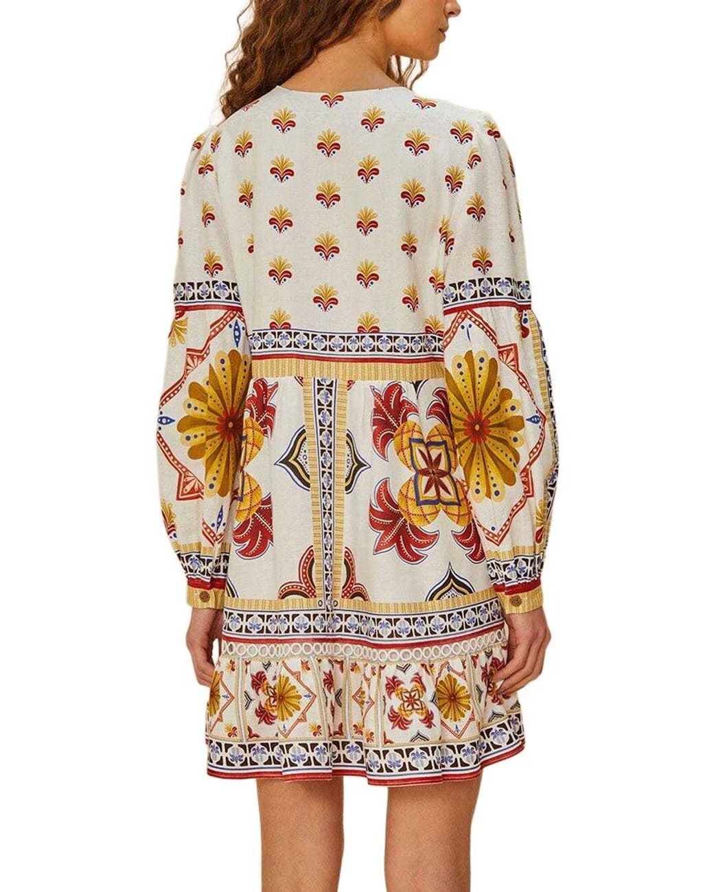 Farm Rio White Linen-Blend Mini Dress