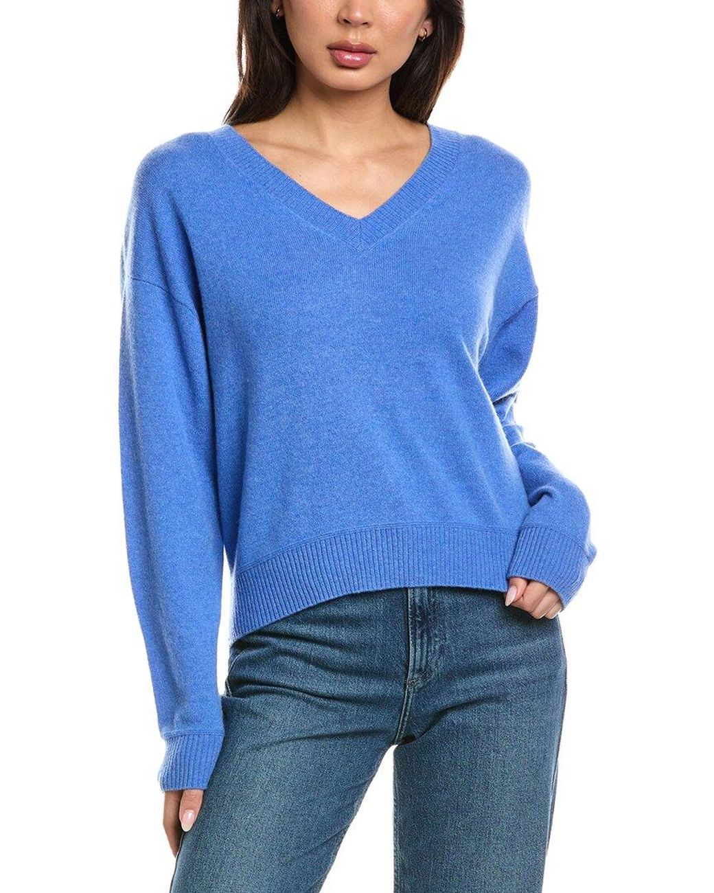 Brodie Cashmere Blue Jessica V-Neck 100% Cashmere Sweater
