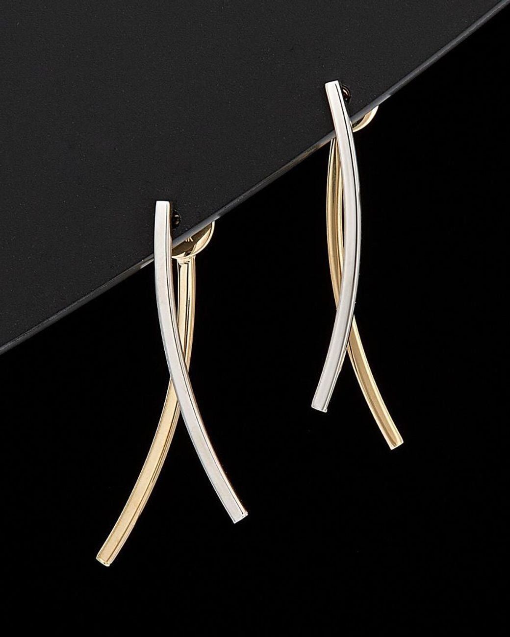 Italian Gold Black 14k Two-tone Curved Bar Earrings