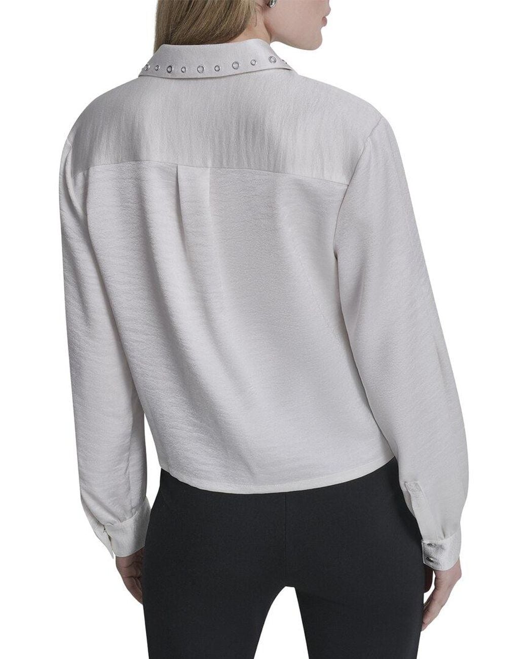 DKNY Gray Stud Collar Y-Neck Shirt