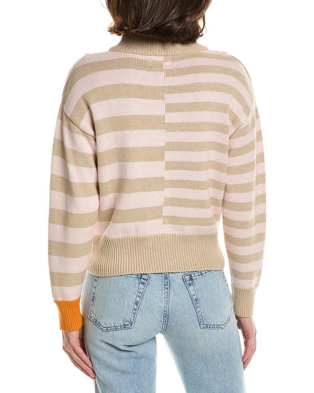 Brodie Cashmere Blue Mix Stripe 1/2-Zip Cashmere-Blend Pullover