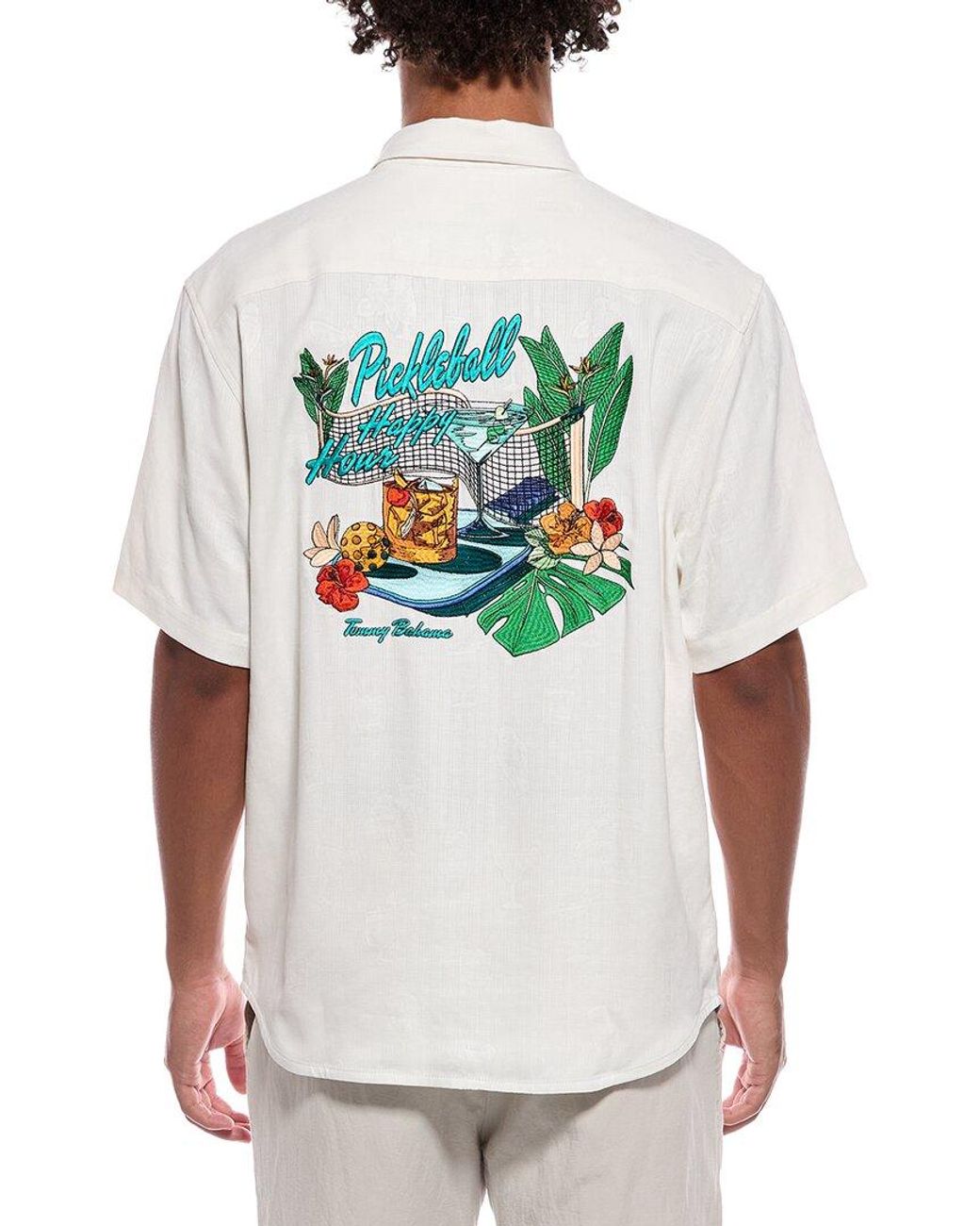 Tommy Bahama White Pickleball Happy Hour Silk Camp Shirt for men