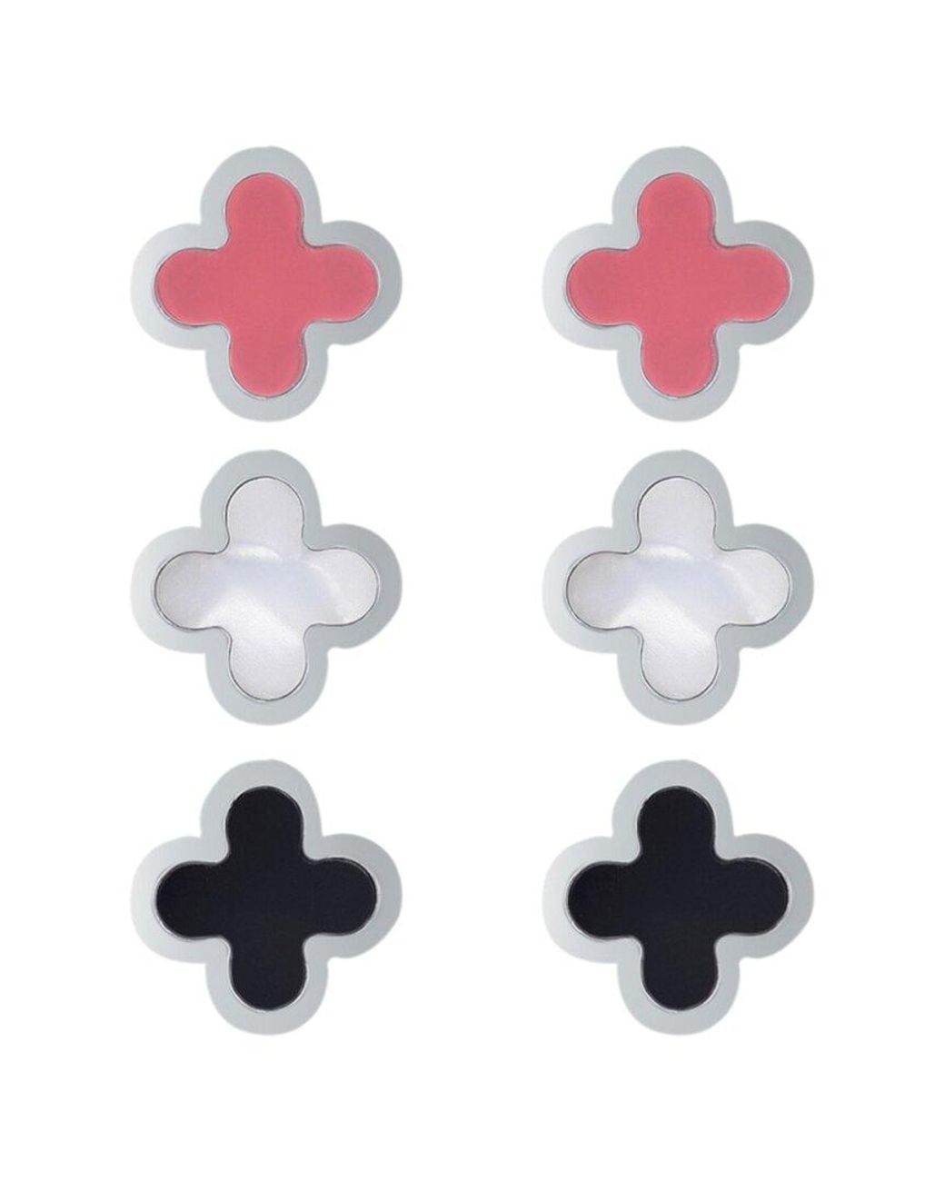Adornia Pink Plated Stainless Steel Mother Of Pearl Of 3 Clover Stud Earrings