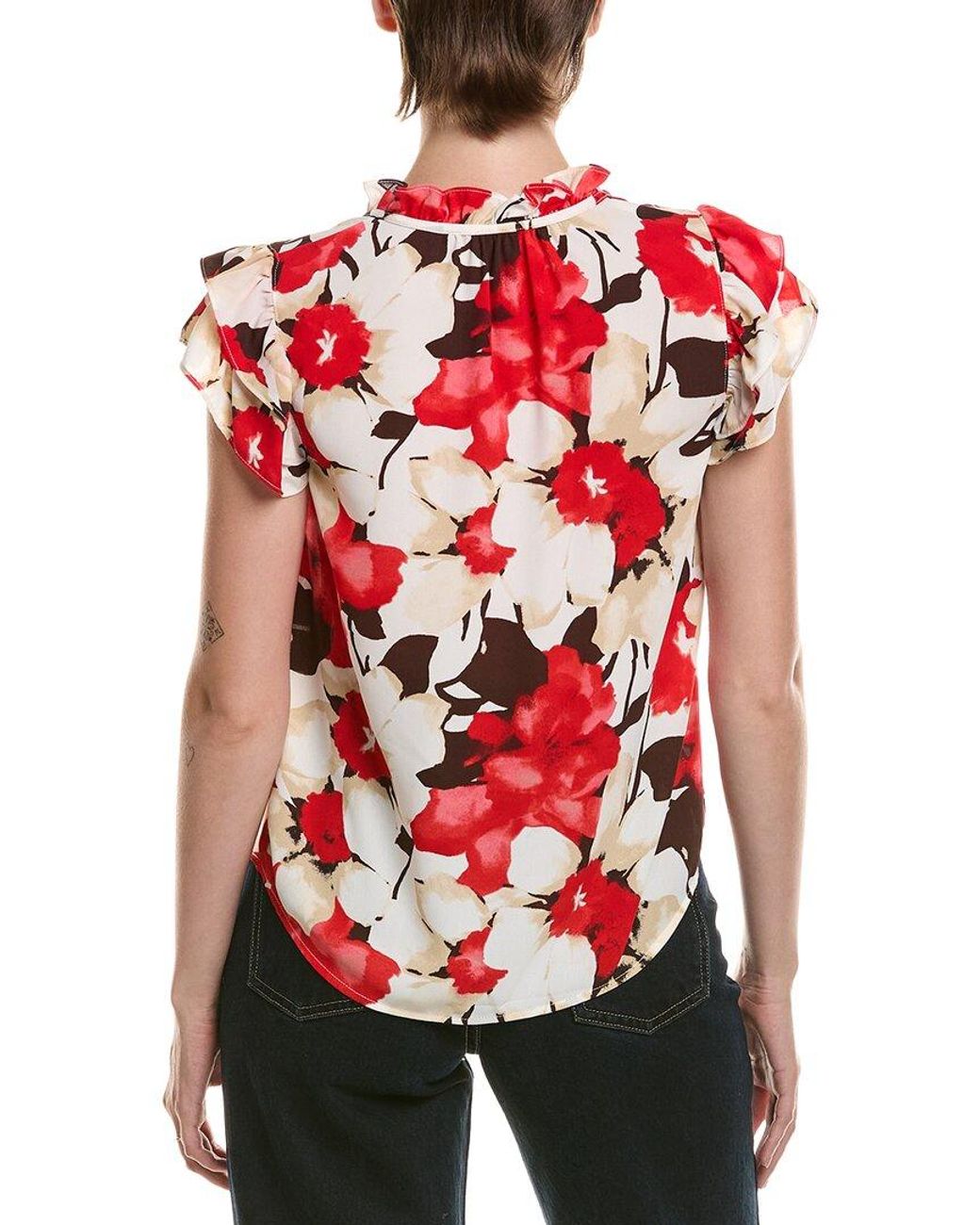 Anne Klein Red Petite Ruffle Sleeve Tie Blouse