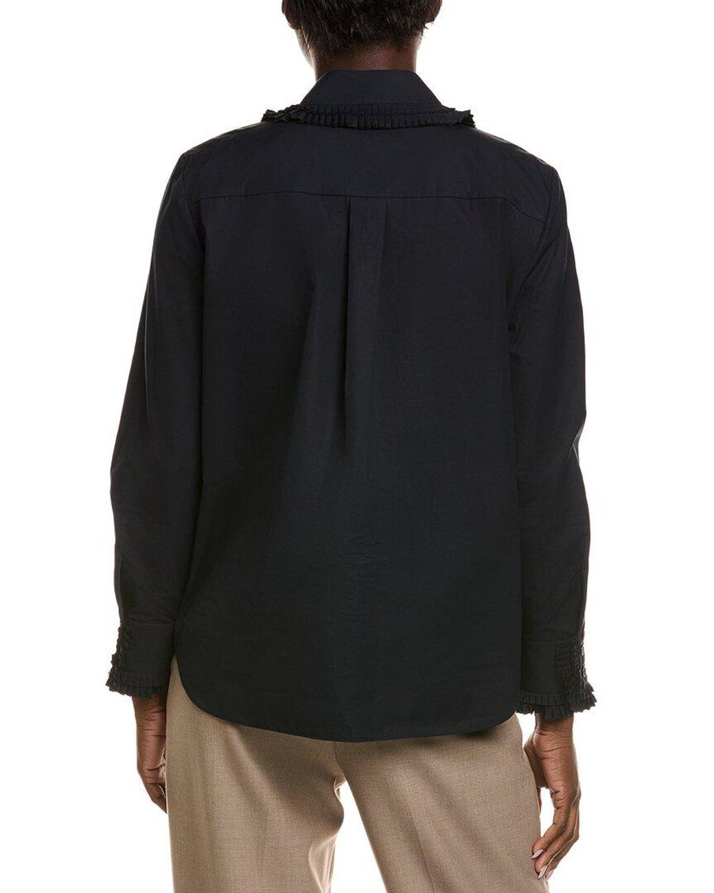 Lafayette 148 New York Black Pleated Collar Shirt