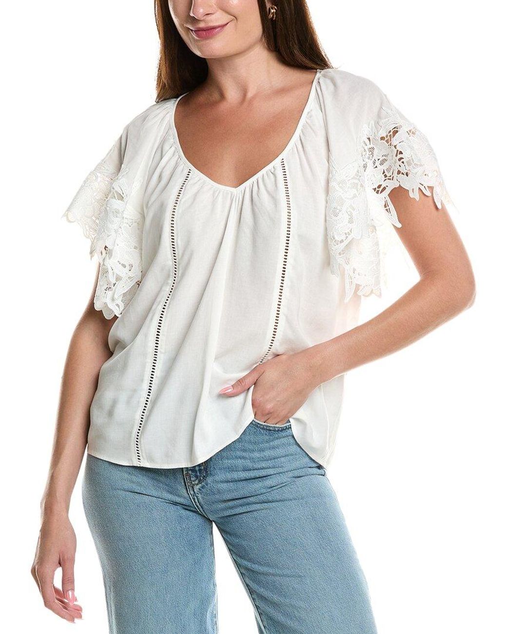 Ramy Brook White Lynette Linen-Blend Top