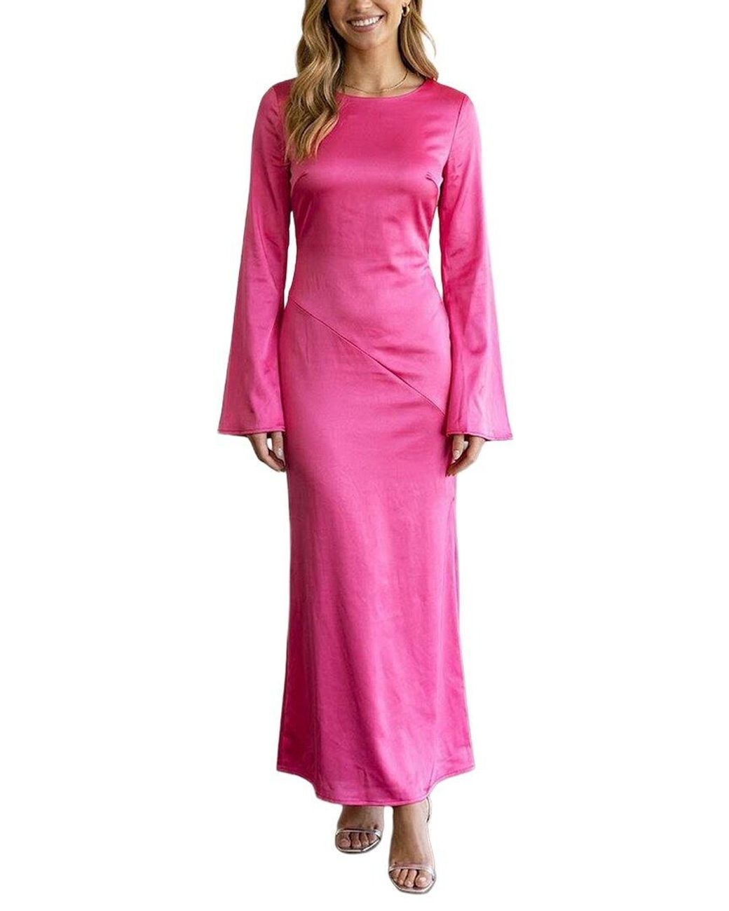 AMINA GLAM Pink Long Sleeve Maxi Dress