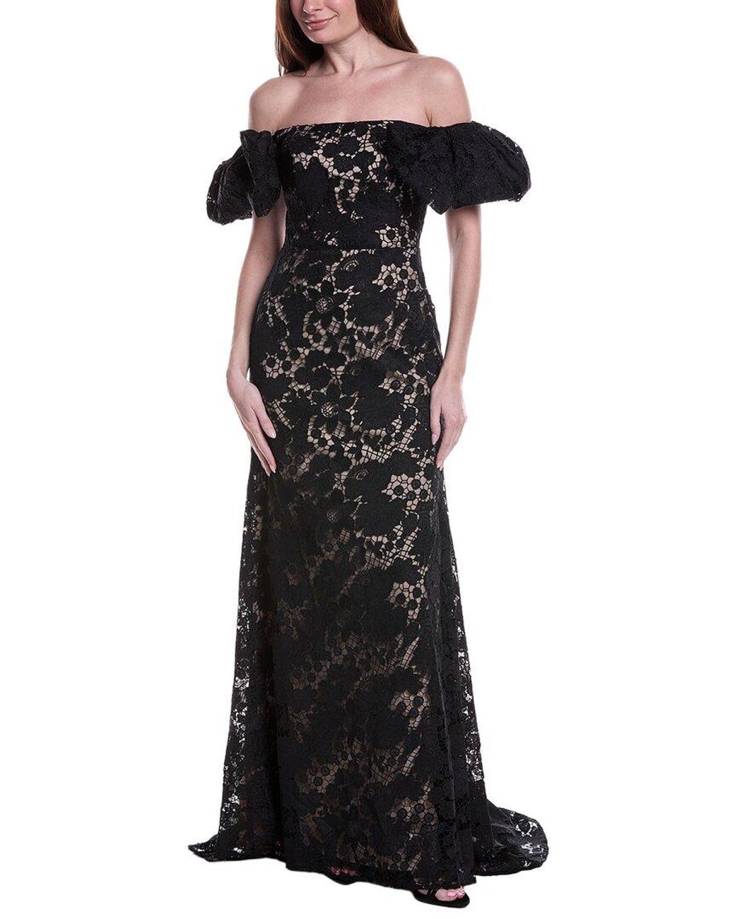 Rene Ruiz Black Floral Embroidered Gown