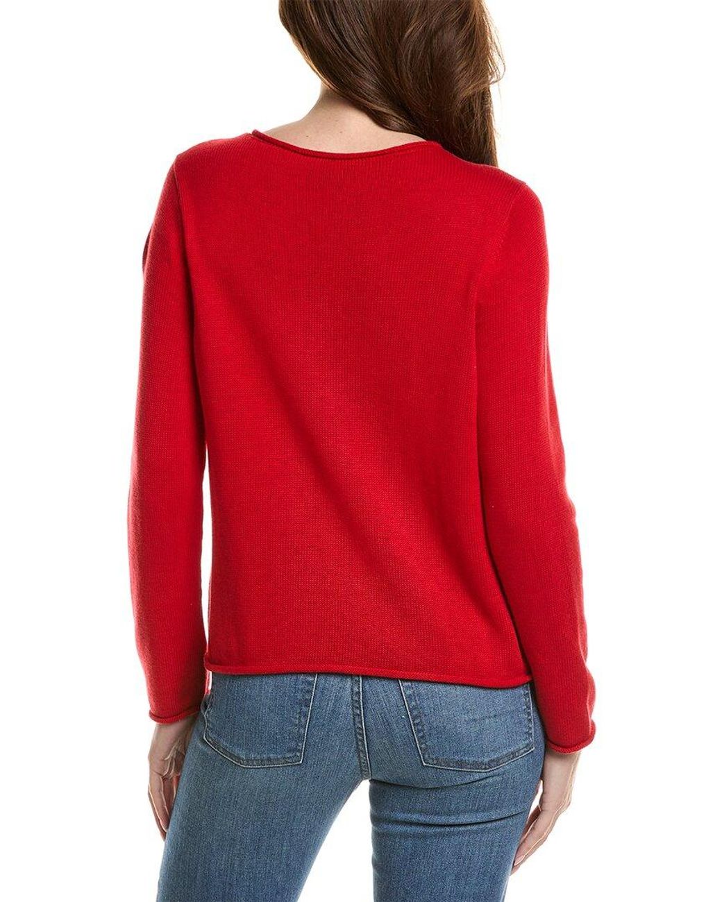 Eileen Fisher Red Jewel Neck Sweater