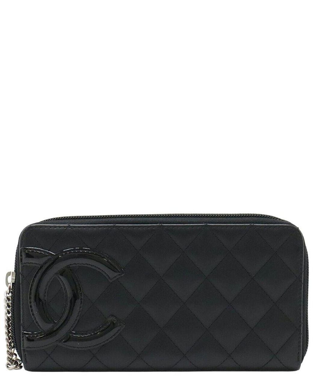 Chanel Black Enamel Cambon Line Zip-Around Wallet (Authentic Pre-Loved)