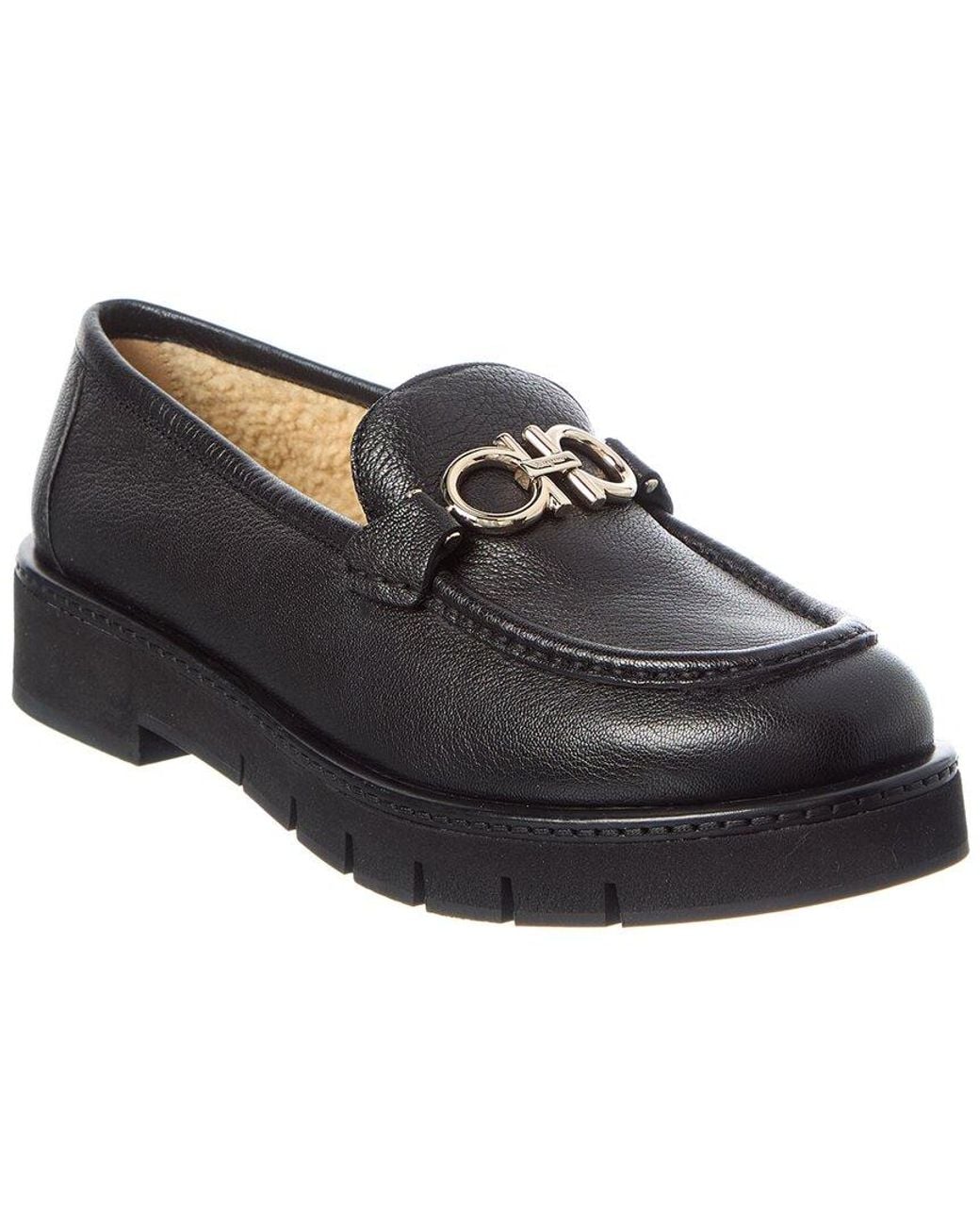Ferragamo Black Rolo Lug Leather Loafer