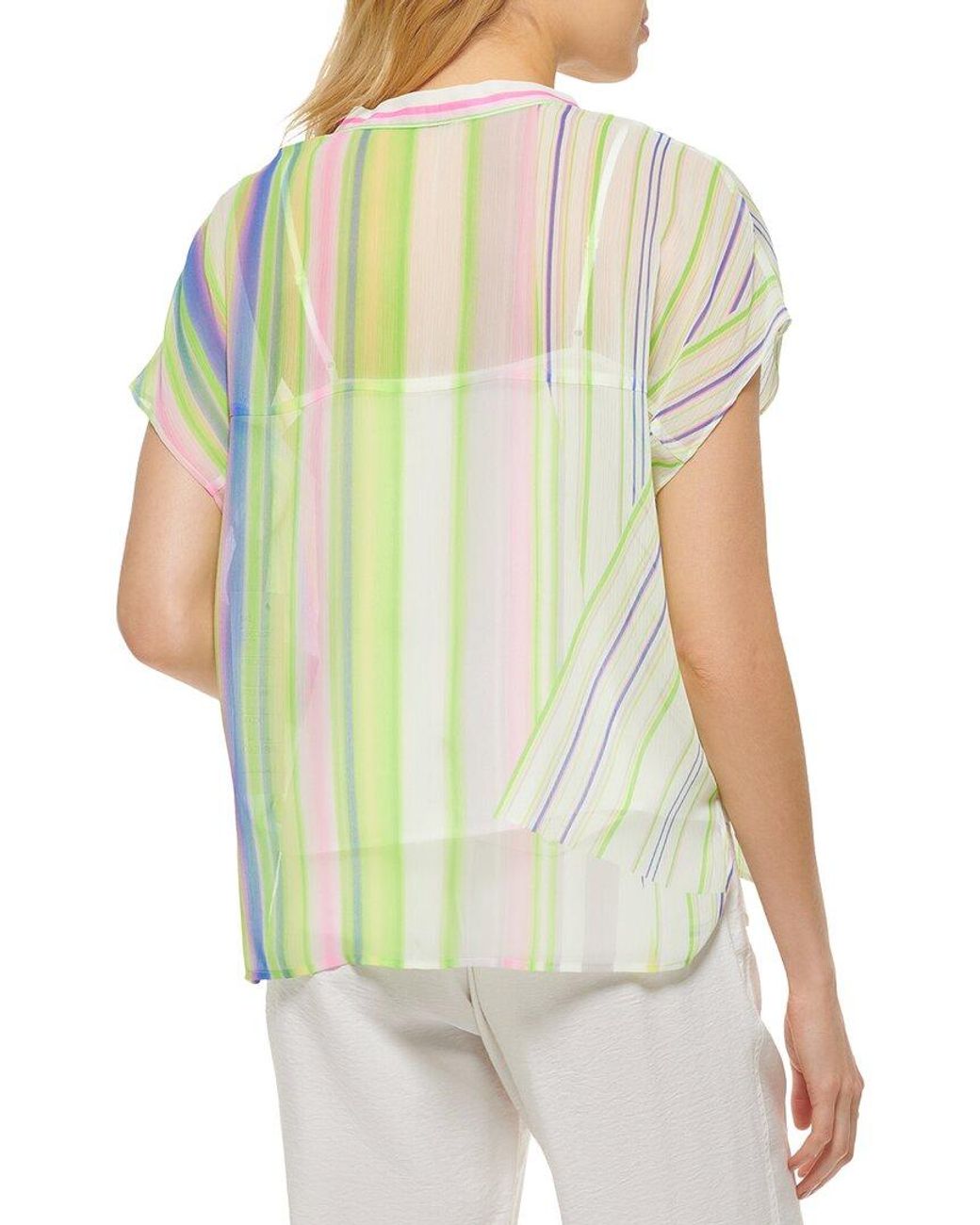DKNY Green Striped V-Neck Shirt