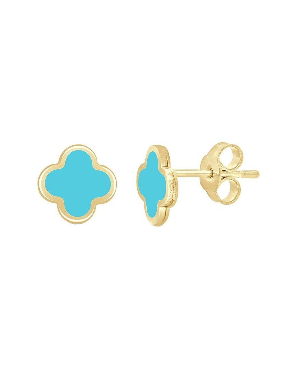 Italian Gold Blue 14K Clover Studs