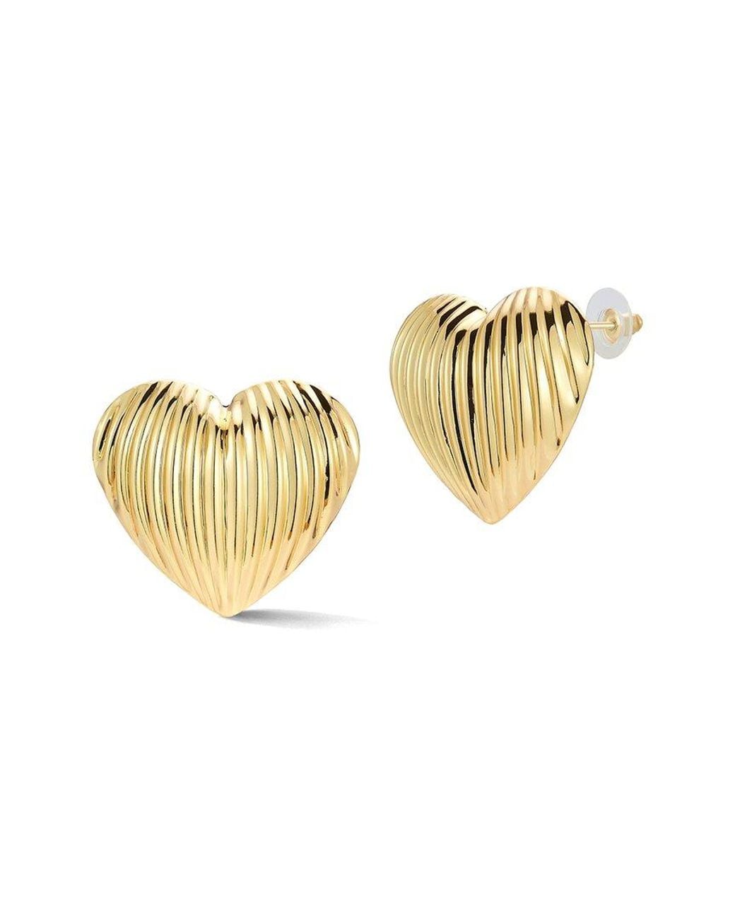 Glaze Jewelry Metallic Plated Chunky Heart Ribbed Dome Statement Earrings