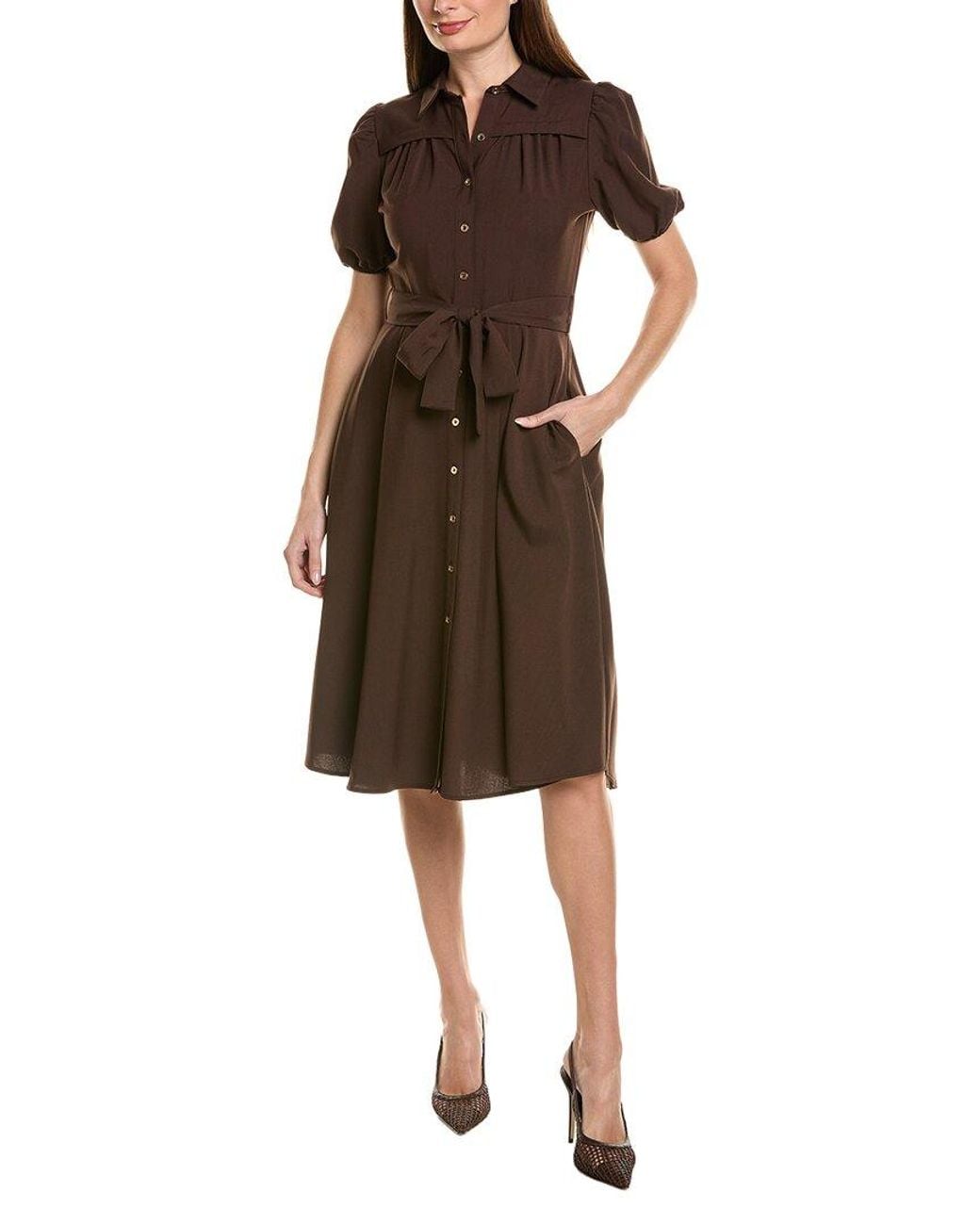 Sharagano Brown Short Sleeve Shirtdress