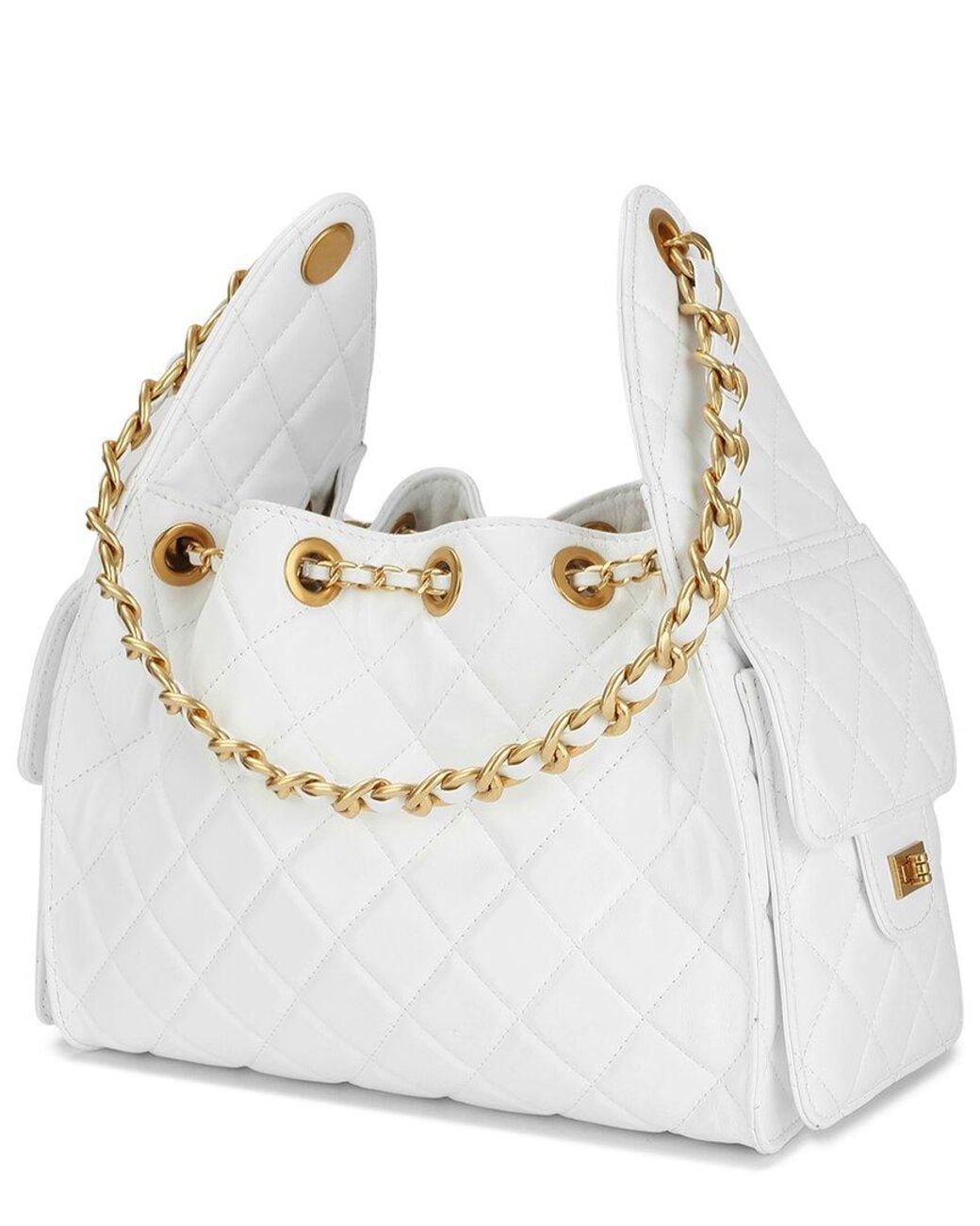 Tiffany & Fred Paris White Quilted Leather Shoulder Bag
