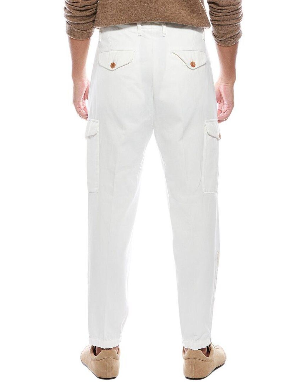 Brunello Cucinelli White Pleated Cargo Pant for men