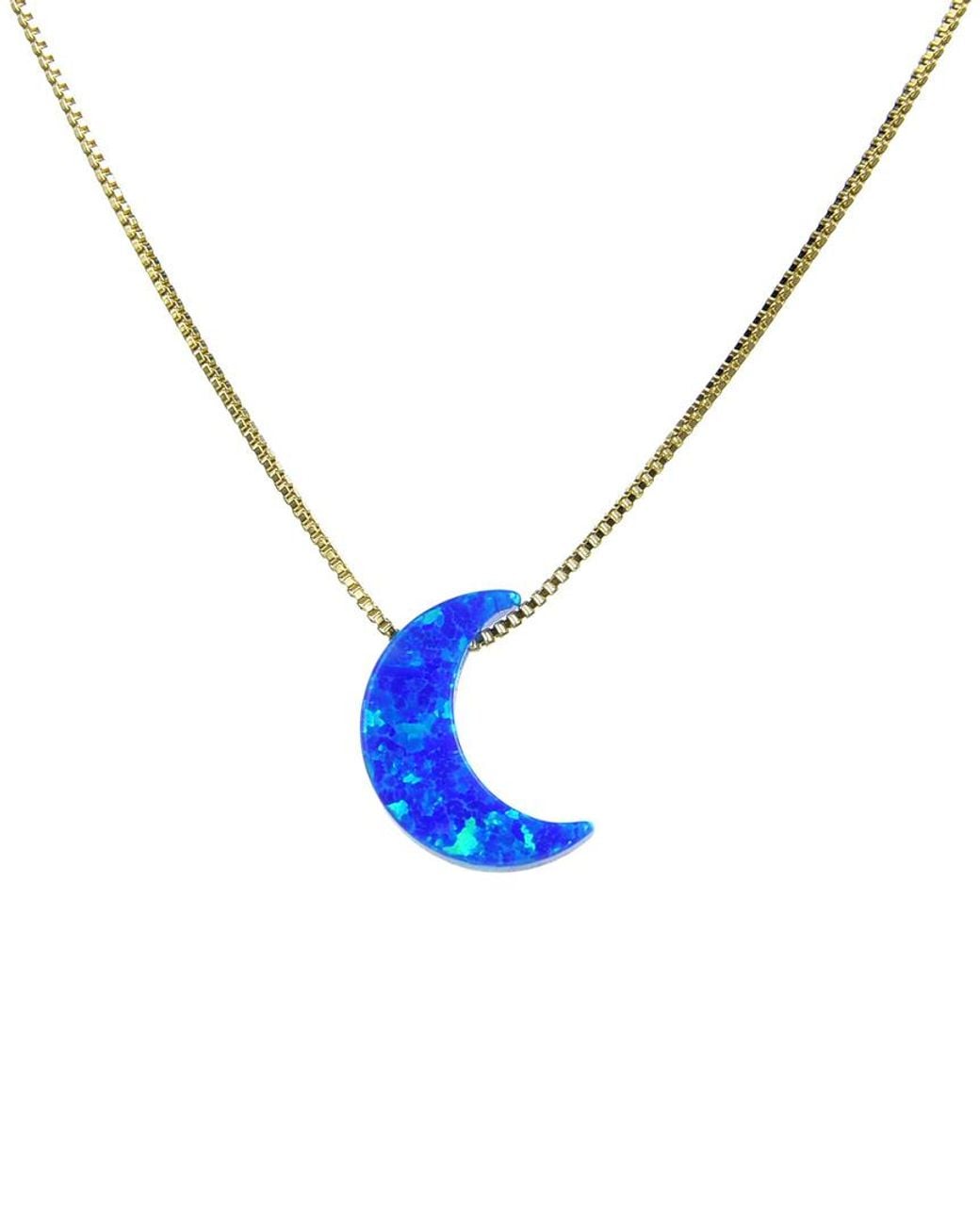 Eye Candy LA Blue Silver Opal Moon Necklace