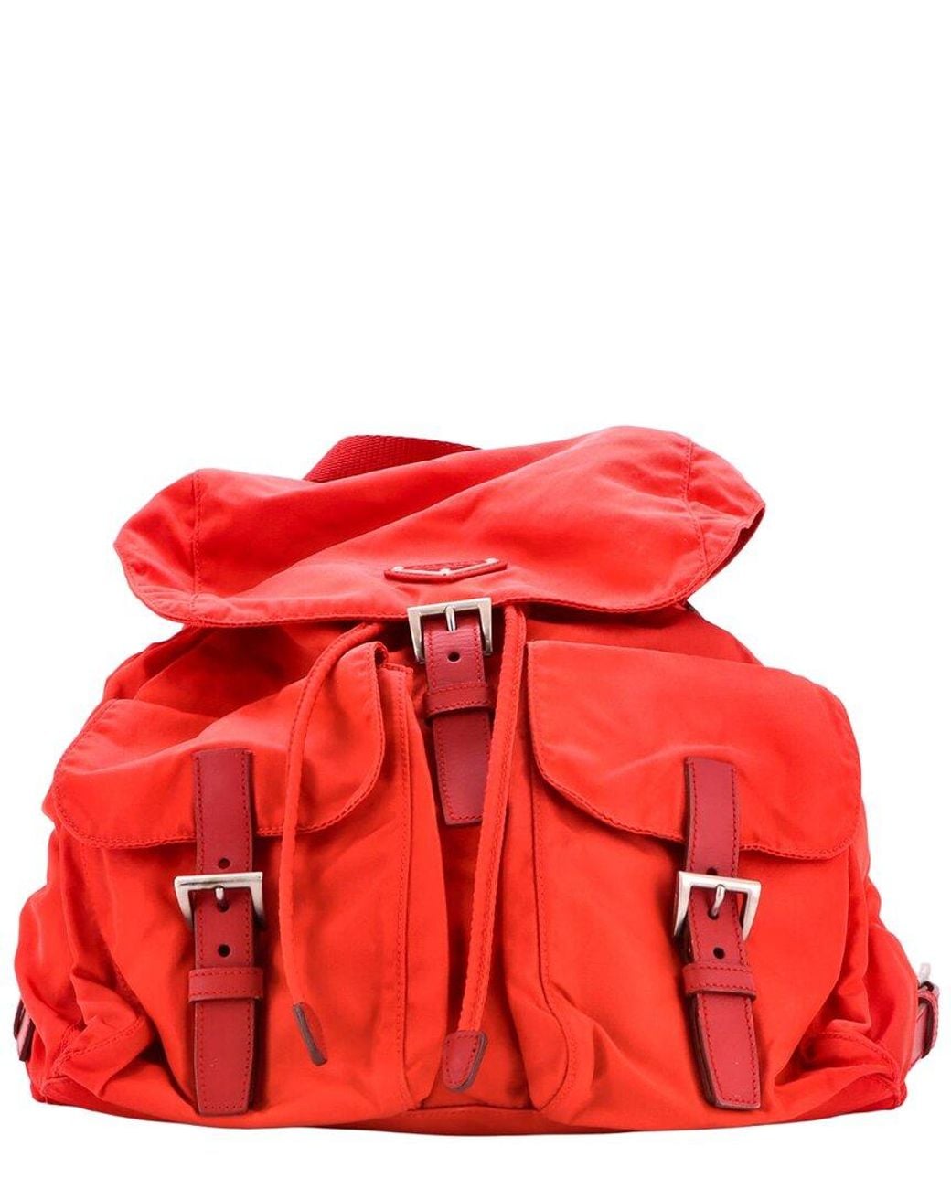Prada Red Tessuto Double Pocket Buckle Backpack Medium (Authentic Pre-Loved)