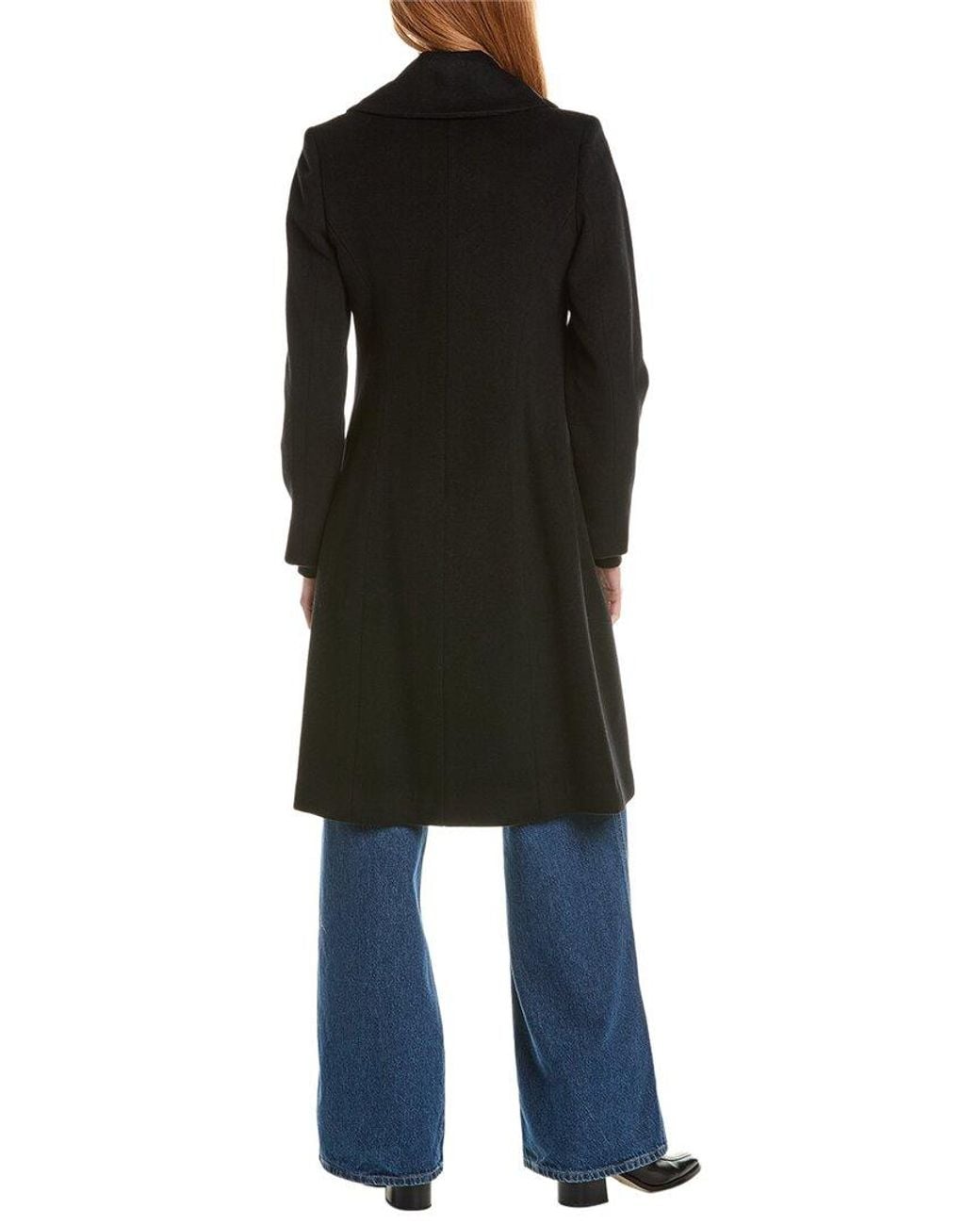 Sofiacashmere Black Sofiacashmere Round Collar Wool & Cashmere-Blend Coat