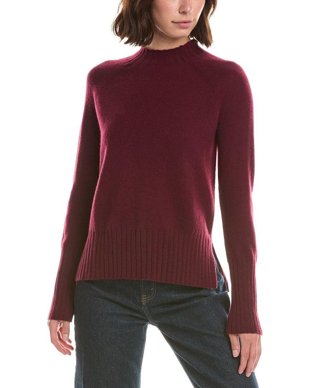 Forte Purple Basic Trim Low Funnel 100% Cashmere Pullover