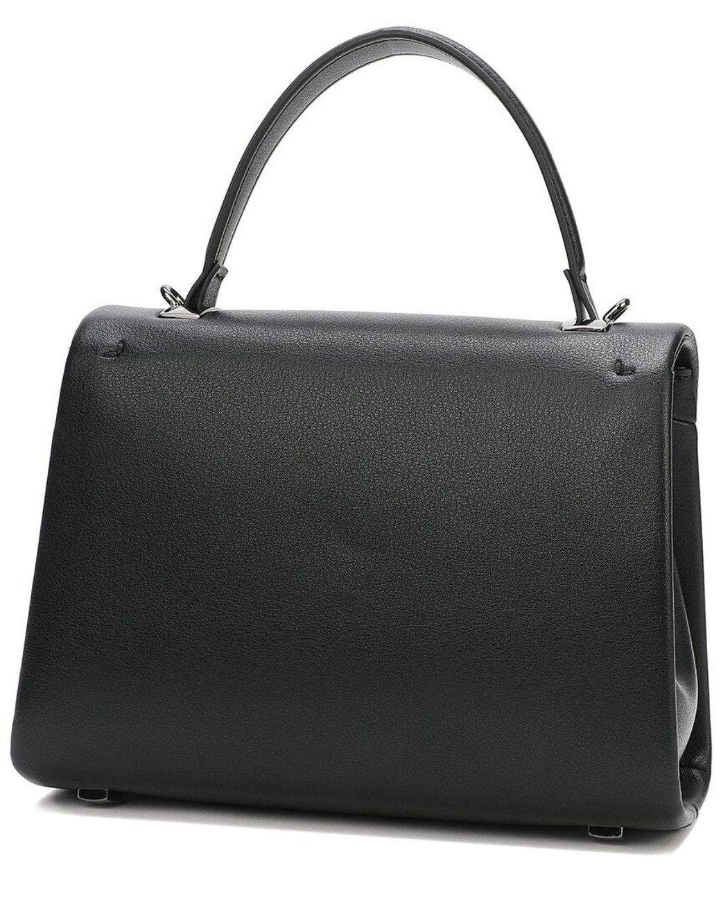 Tiffany & Fred Paris Black Full-grain Soft Leather Top Handle Shoulder Bag