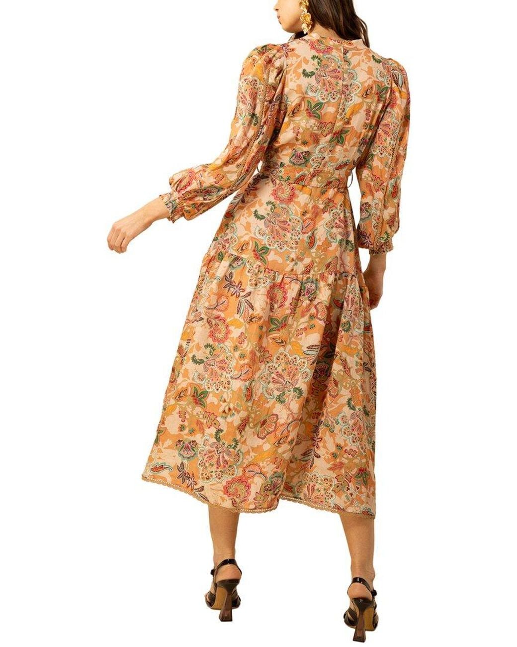 Hale Bob Brown 3/4 Sleeve Tiered Dress