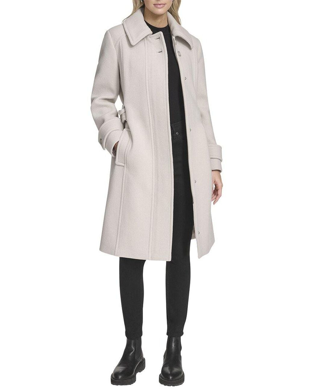 Andrew Marc Natural Lawley Wool-Blend Belted Trench Coat
