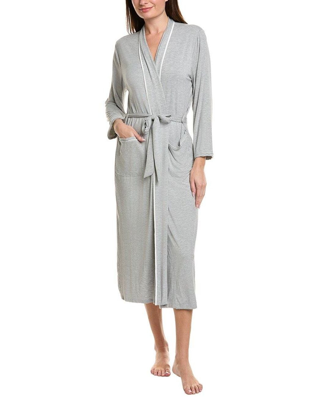 Soft Neutral Robe Barefoot Dreams Malibu Collection Soft Jersey Piped Robe in Gray | Lyst