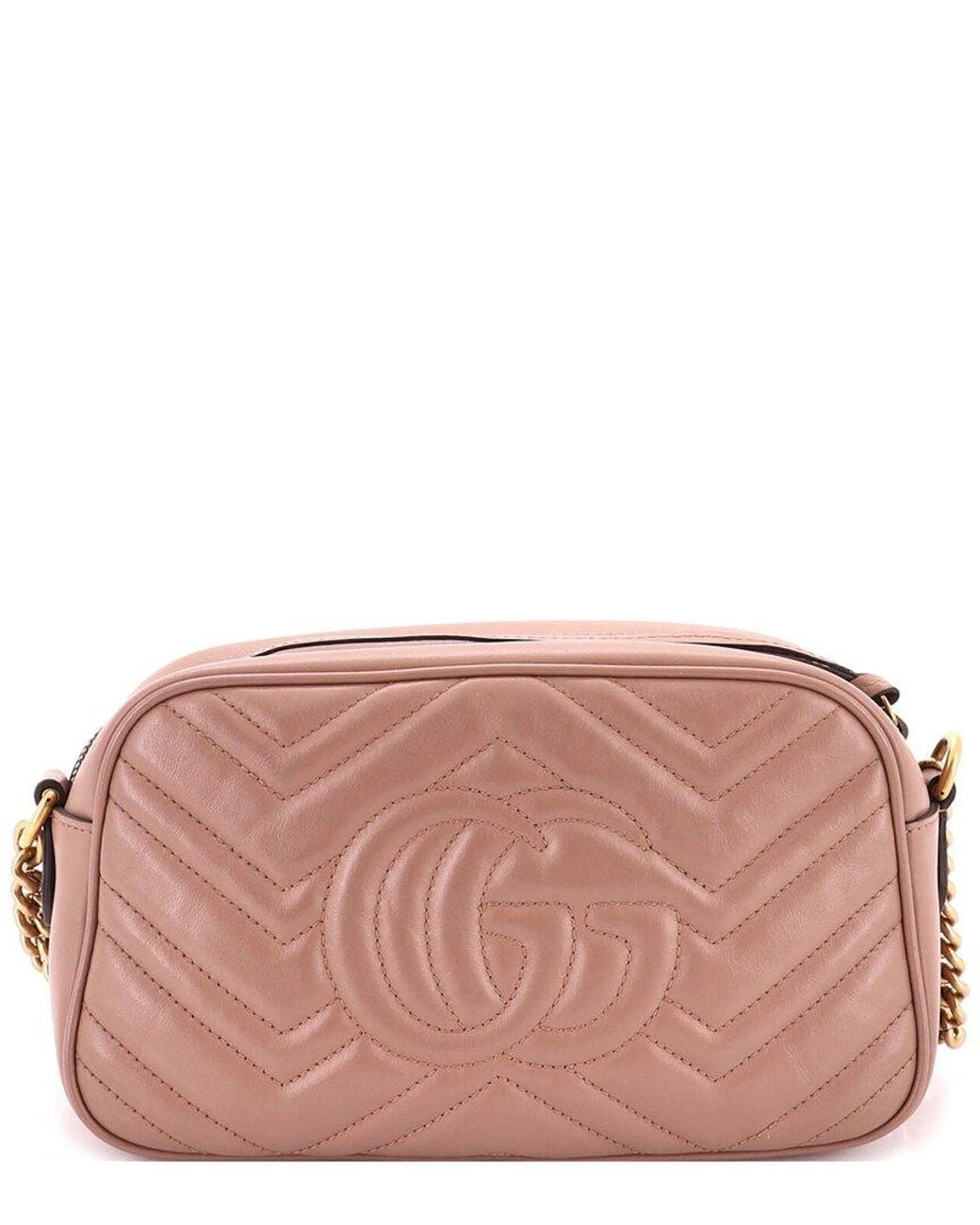 Gucci Pink Matelasse Leather Gg Marmont Shoulder Bag Small (Authentic Pre- Loved)
