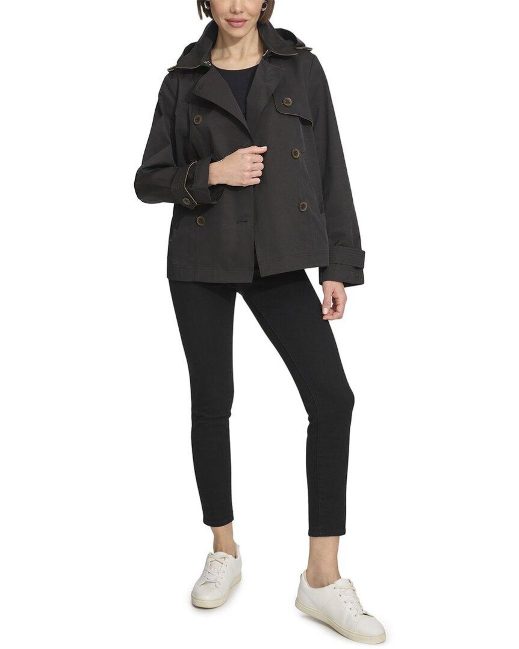 Dkny black trench coat hotsell